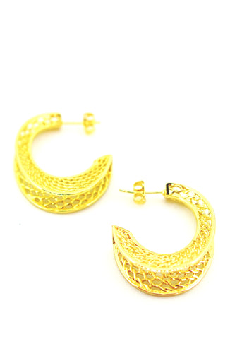 Oblong Gold Plated Tri-Color Hoops