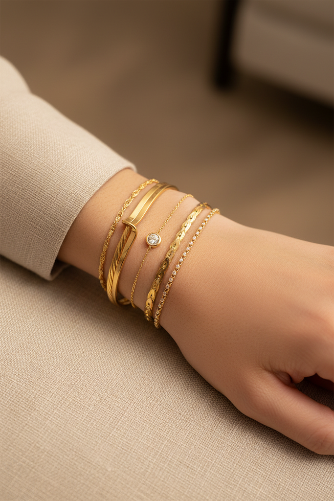 McKinley dual-texture gold open cuff bracelet stacked bracelet styling