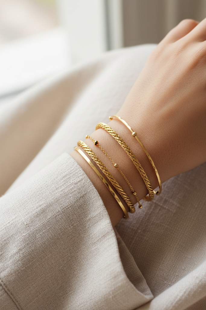 Langley gold twisted rope-braid open cuff bracelet stacked bangle styling