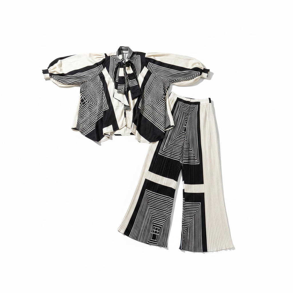 Sika Black & White Pant Suit - flat lay top and pants side by side