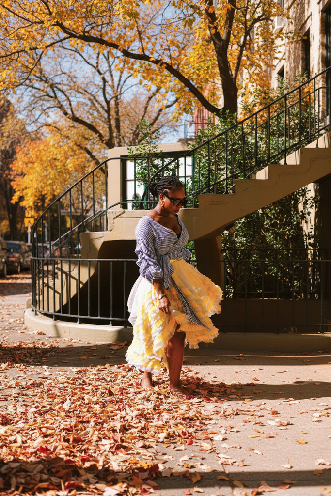 Adwoa Yellow & Gray Tulle Skirt - confident standing urban outdoor