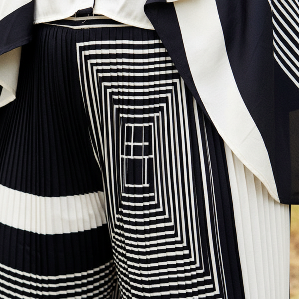 Sika Black & White Pant Suit - fabric monochrome pattern close-up