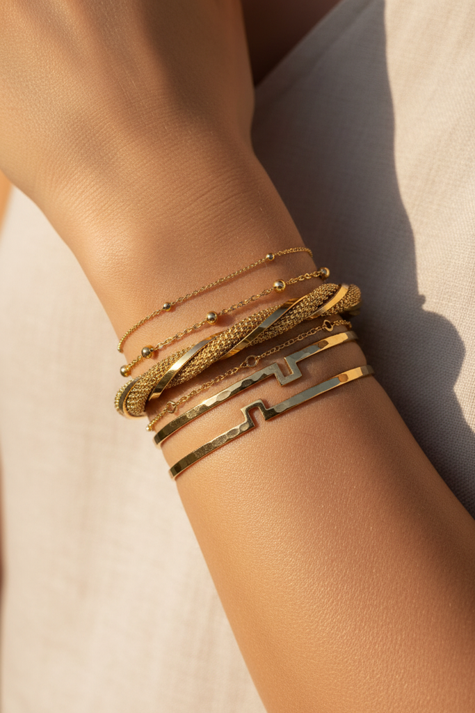 Worthington twisted gold mesh cuff bracelet stacked bracelet styling