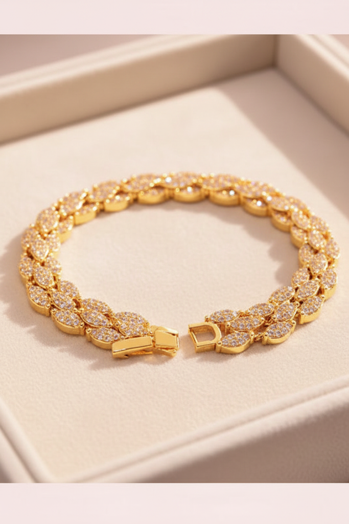 Marquise Glow tennis bracelet cream velvet tray display