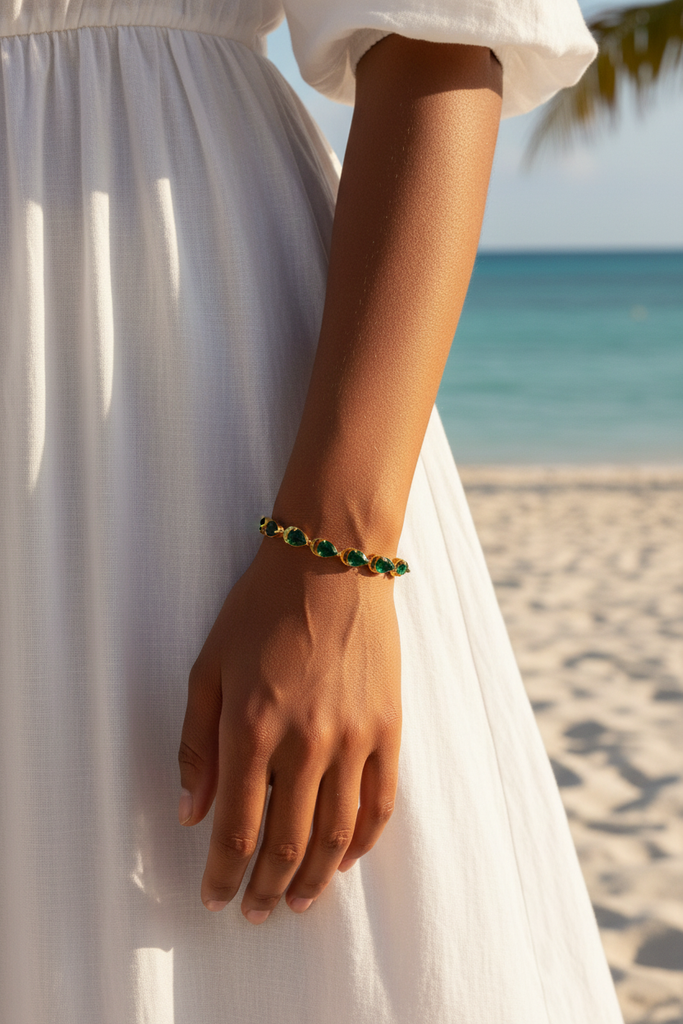 Adjua pear shape emerald tennis bracelet beach outdoor summer styling