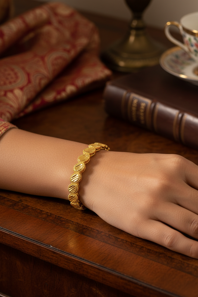 Ghana gold plated medallion bangle on-wrist single wear