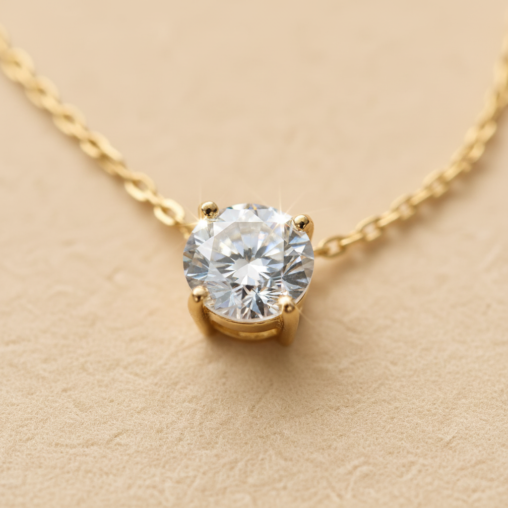 St. Lucia diamond solitaire pendant close-up sparkle detail