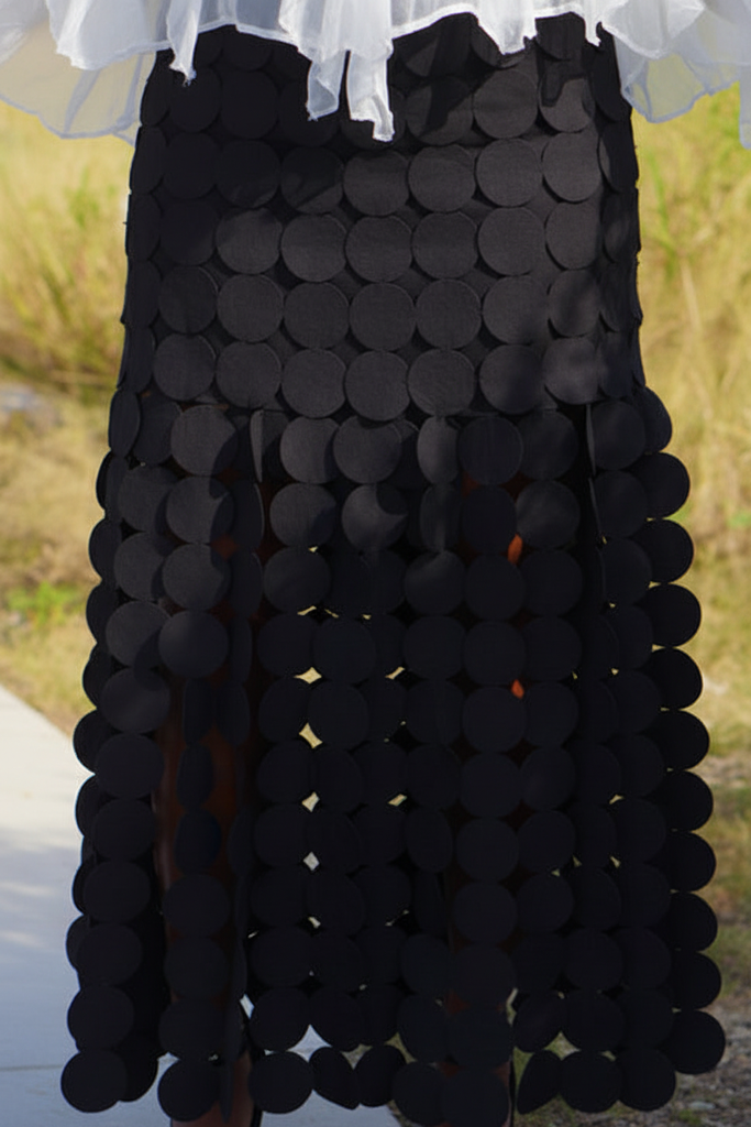 Afia Circle Motif Skirt - close-up circular motif detail