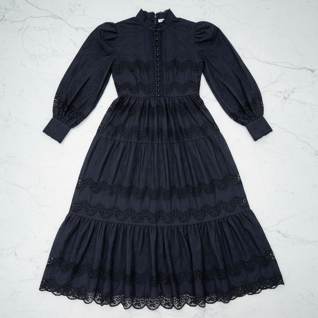 Danso Eyelet Victorian Dress - flat lay white marble