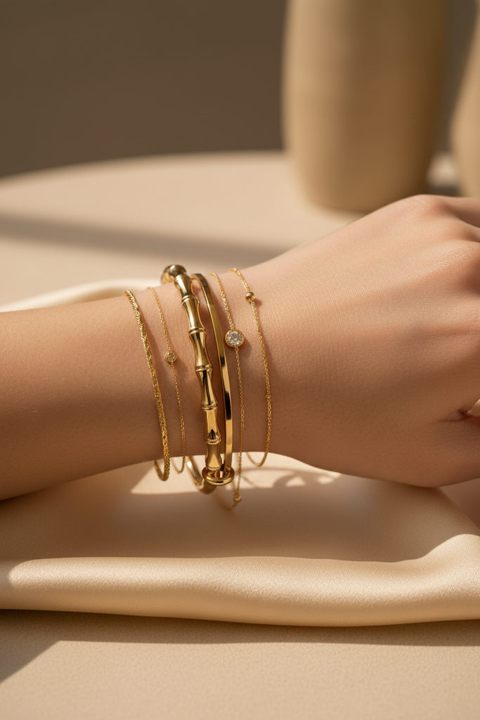 Rome gold bamboo bangle stacked bracelet styling