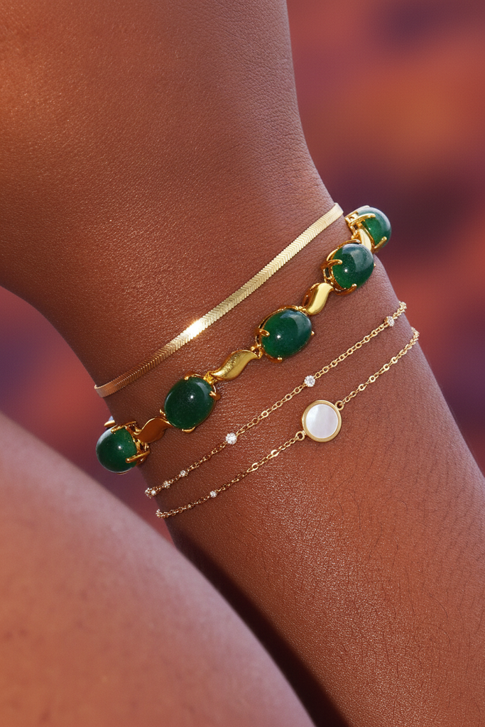 Halona cabochon emerald and gold bracelet stacked bracelet styling
