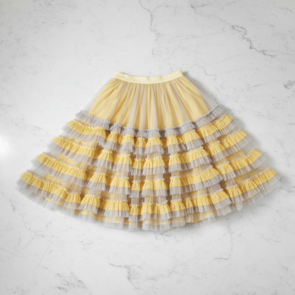 Adwoa Yellow & Gray Tulle Skirt - flat lay white marble