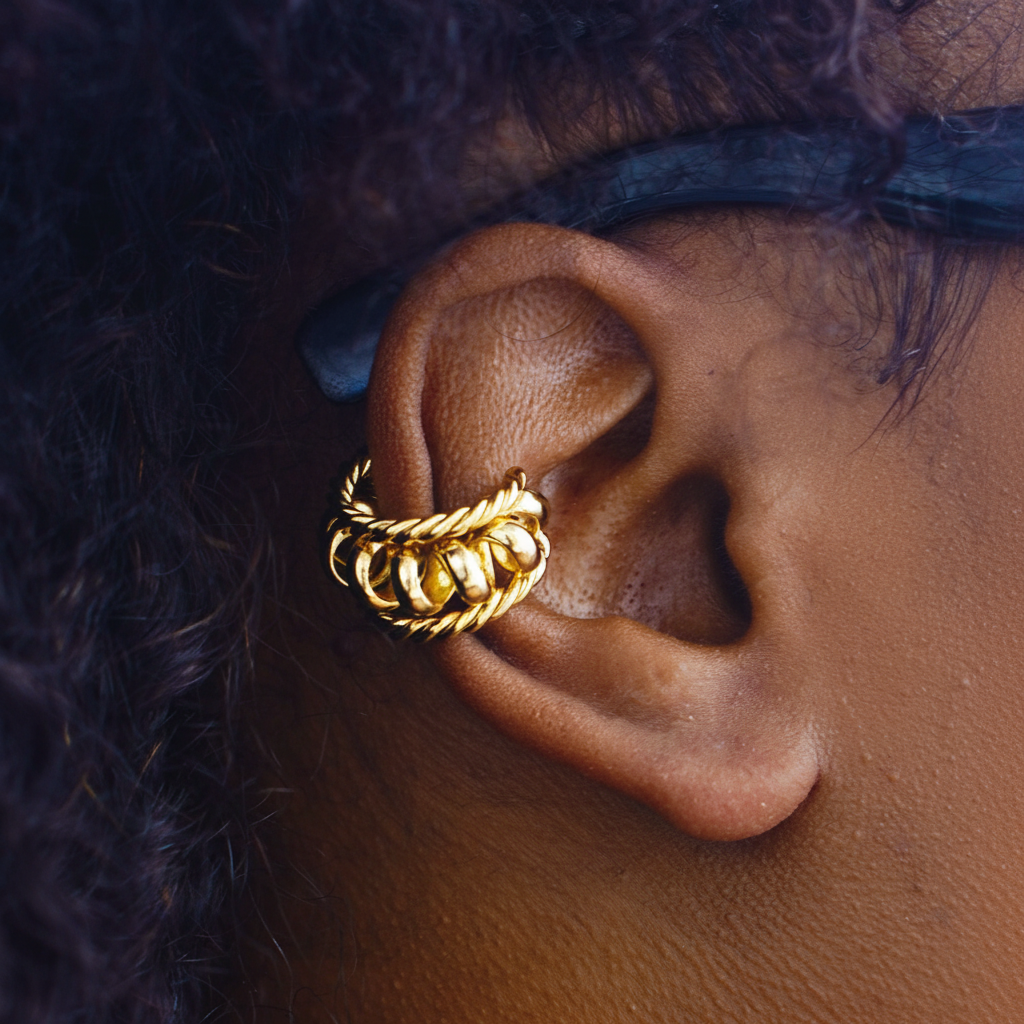 Kai gold multi-strand braided ear cuff close-up detail