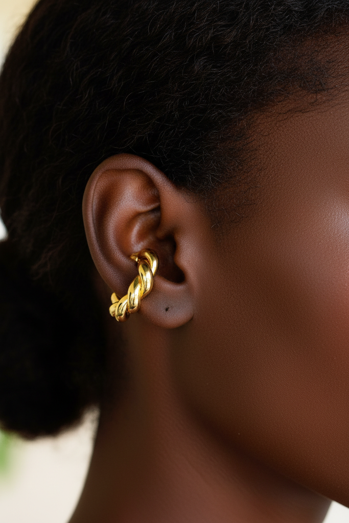 Gold Ear Cuff - worn on ear cartilage close-up