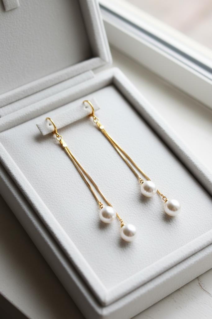 Olivia pearl drop earrings on white velvet tray