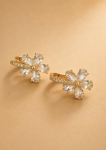Verona Blossom Hoops – Delicate Floral Crystal Earrings in Sapphire Blue or White Diamond Finish - Danielle Emon