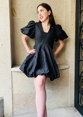 black and cheetah dress The Nadia Mini Bubble Hemline & Sleeve Dress