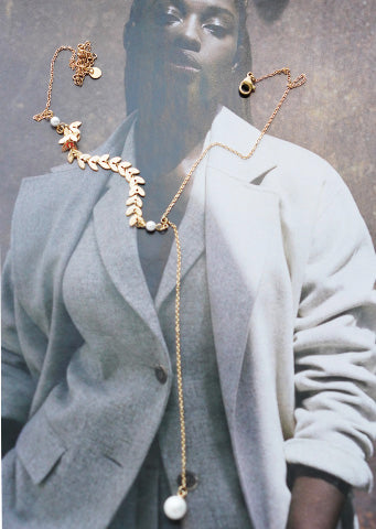 The "Pauline" Drop Pearl Larynx Necklace with Leaf Detailing - Danielle Emon
