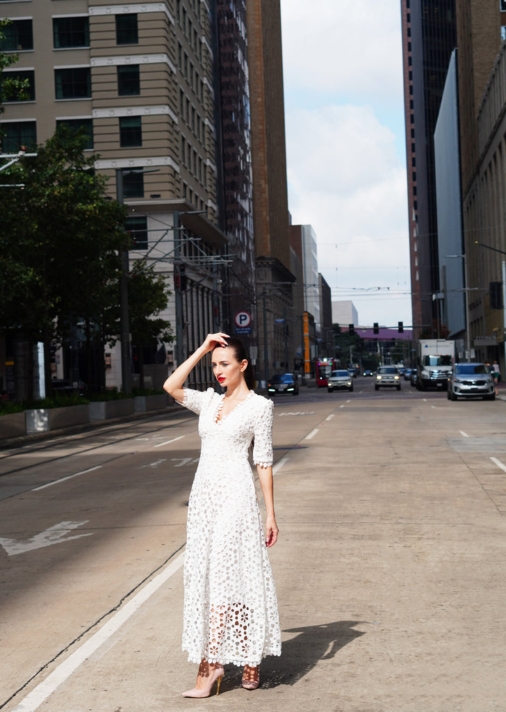 The "Blancha" Eyelet Embroidered White Dress - Danielle Emon