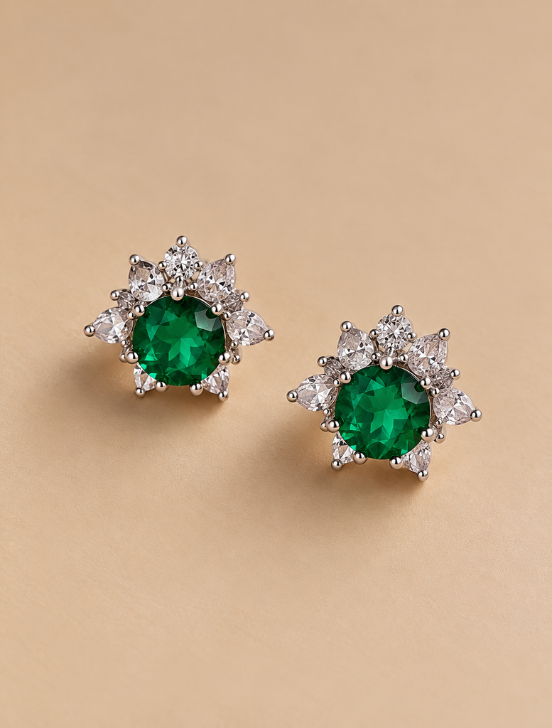 The "Maya" Emerald Floral Studs