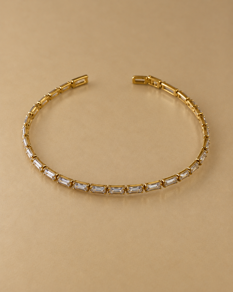 The "Sabine" Gold Plated Baguette Tennis Bracelet