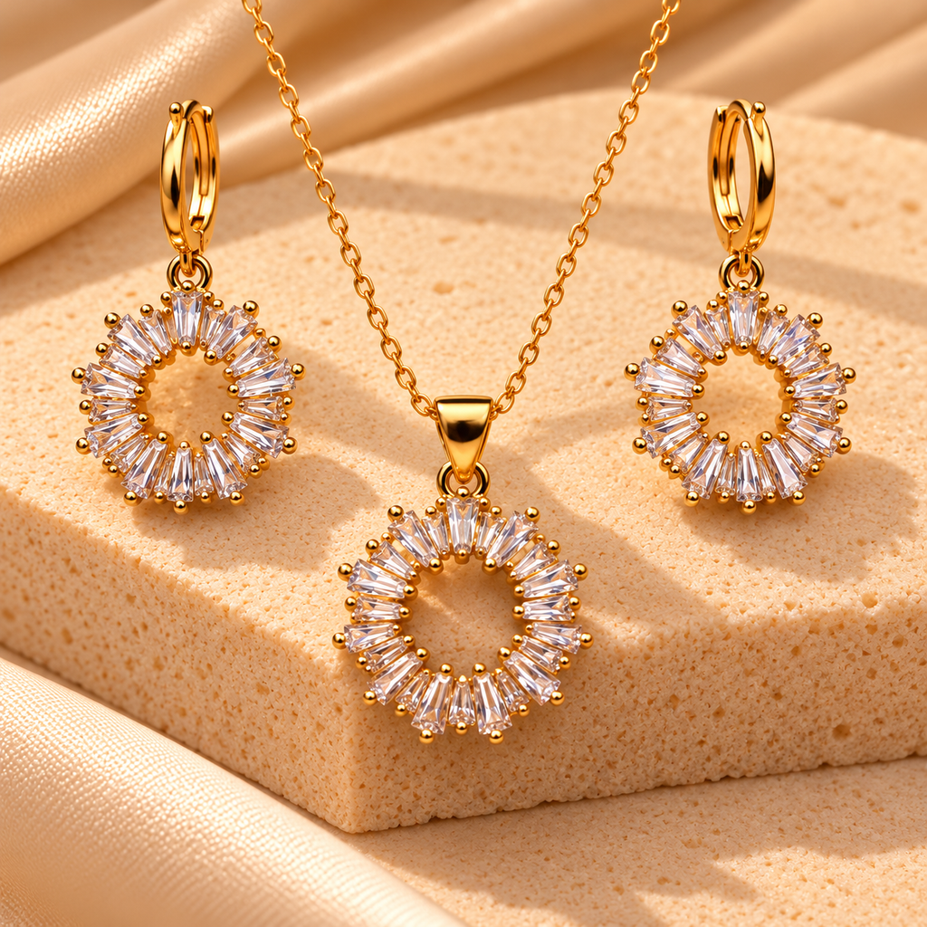 The "Bellamy"  Sunburst Stone Necklace Set - Danielle Emon