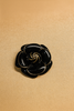 Black Enamel Rose Brooch with Gold Trim – Classic Floral Pin