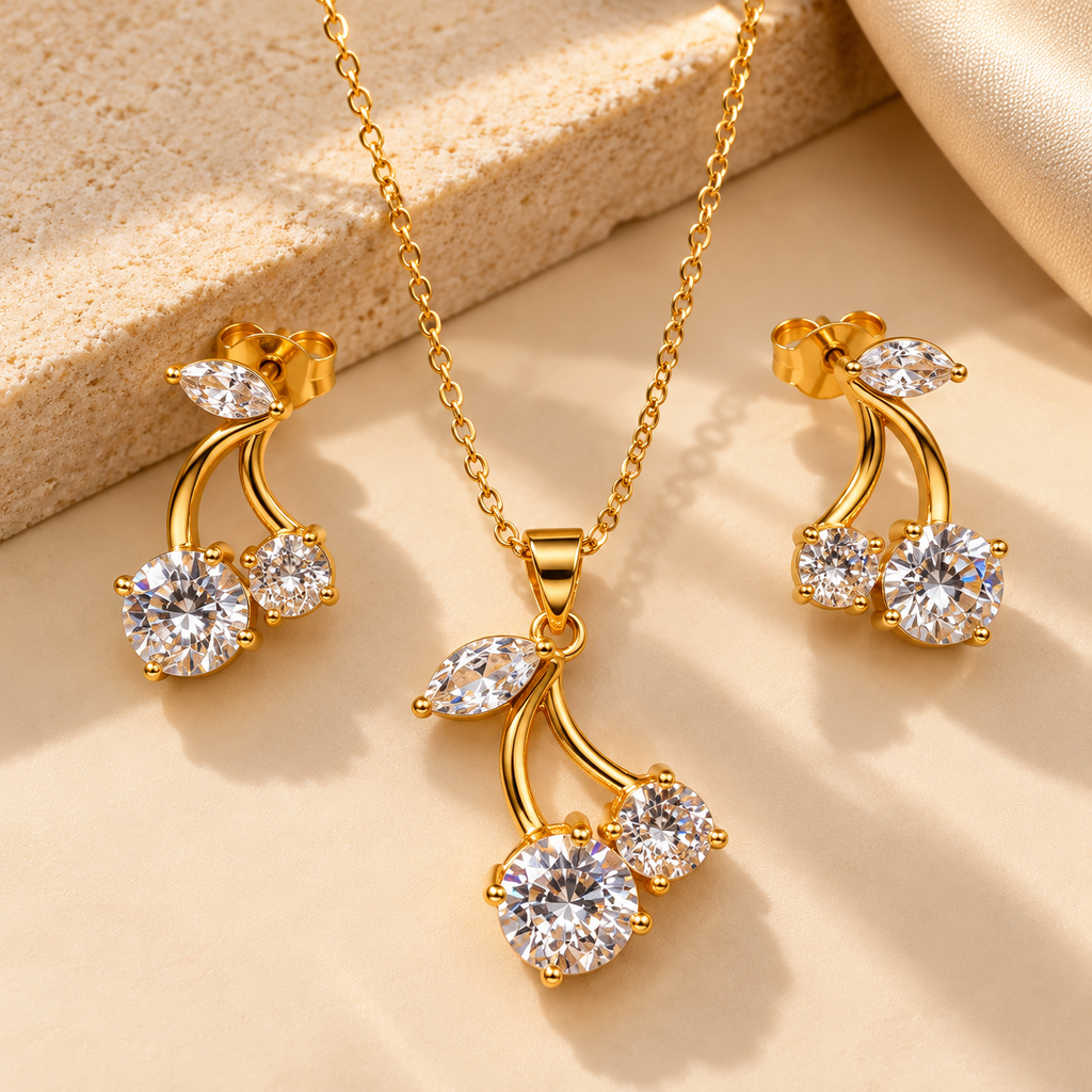 The "Arabella" Cherry Stone Necklace Set - Danielle Emon