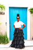 Camille Five Tier Skirt Dress - casual white tee sneakers street style