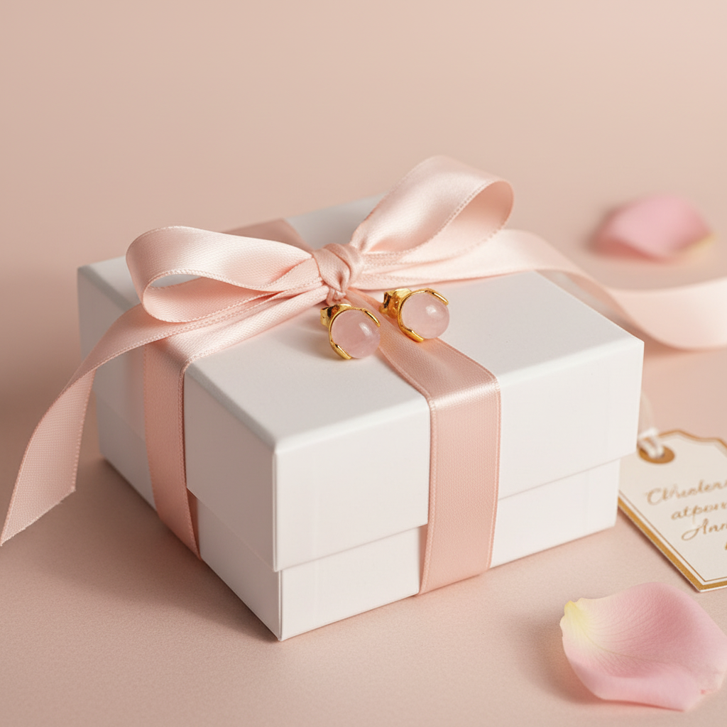 Rylee baby pink resin stud earrings gift box presentation