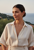 Luca gold textured box hoop earrings styled with casual chic summer outfit