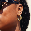 Esi gold plated filigree semi hoop earrings close-up lattice detail