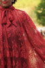 Kossi Lace Oversized Dress burgundy - close-up floral lace bishop sleeve bow detail