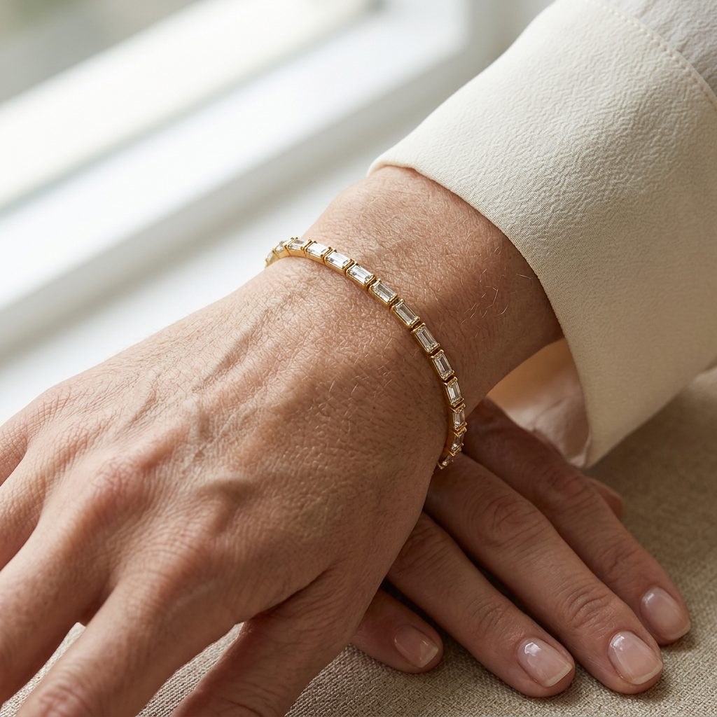 Sabine bracelet worn with a cream blouse