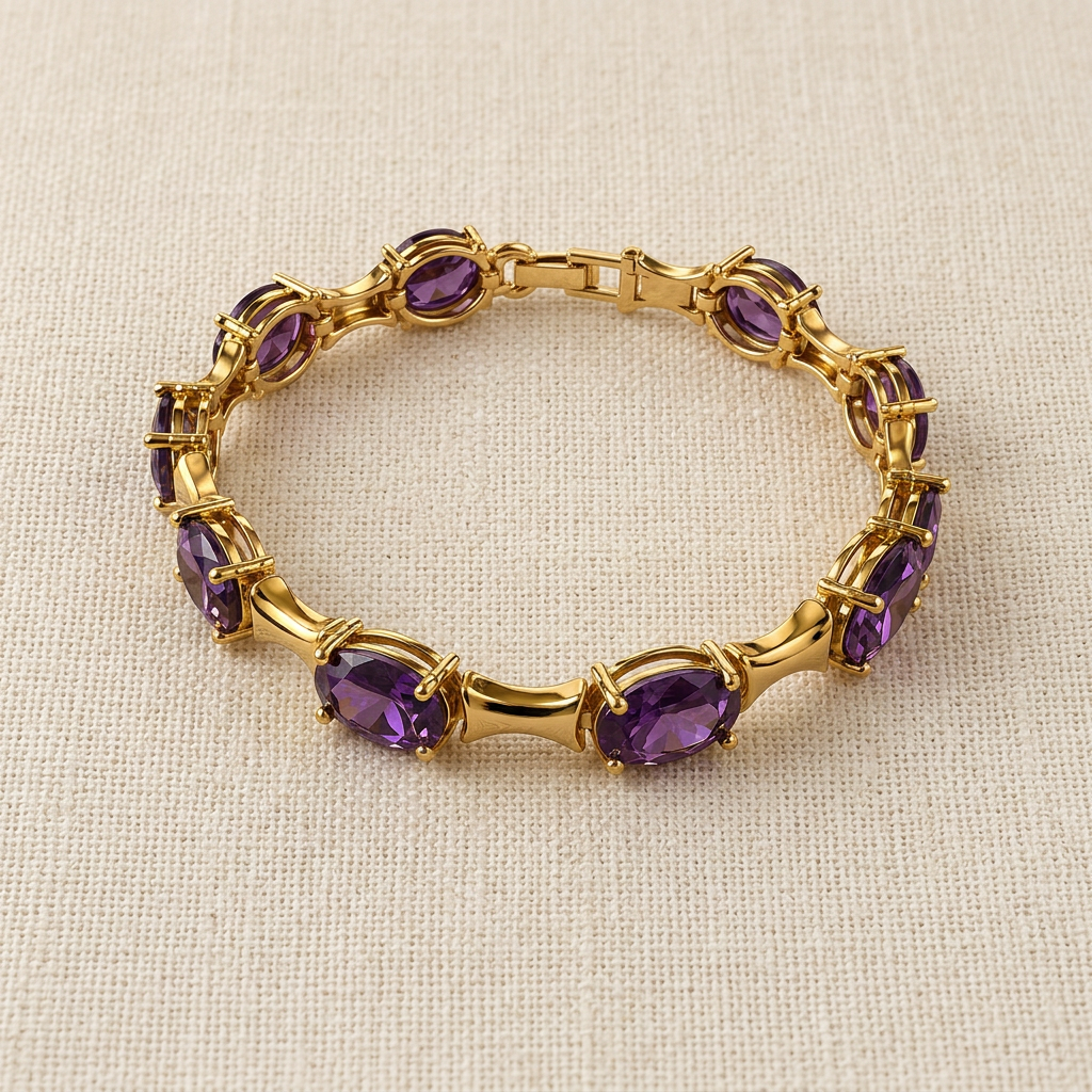 Montreux gold-plated purple faux stone bracelet on linen