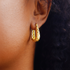 Tallulah gold filigree huggie hoop earrings close-up cutout detail