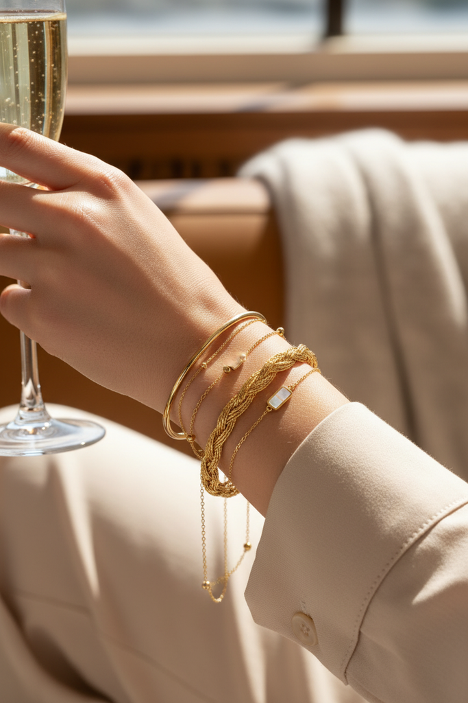 Dayo twist gold braided cuff bracelet wrist stack styling