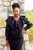 Dodzi Black Ruffle Top - full body outdoor editorial shot