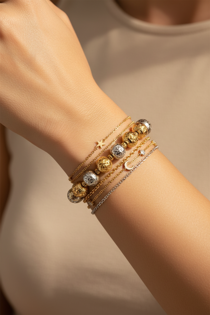 Oslo two-tone diamond-cut ball bracelet stacked bracelet styling