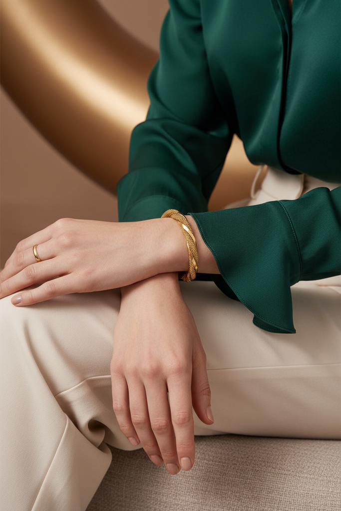 Worthington twisted gold mesh cuff bracelet evening everyday outfit styling