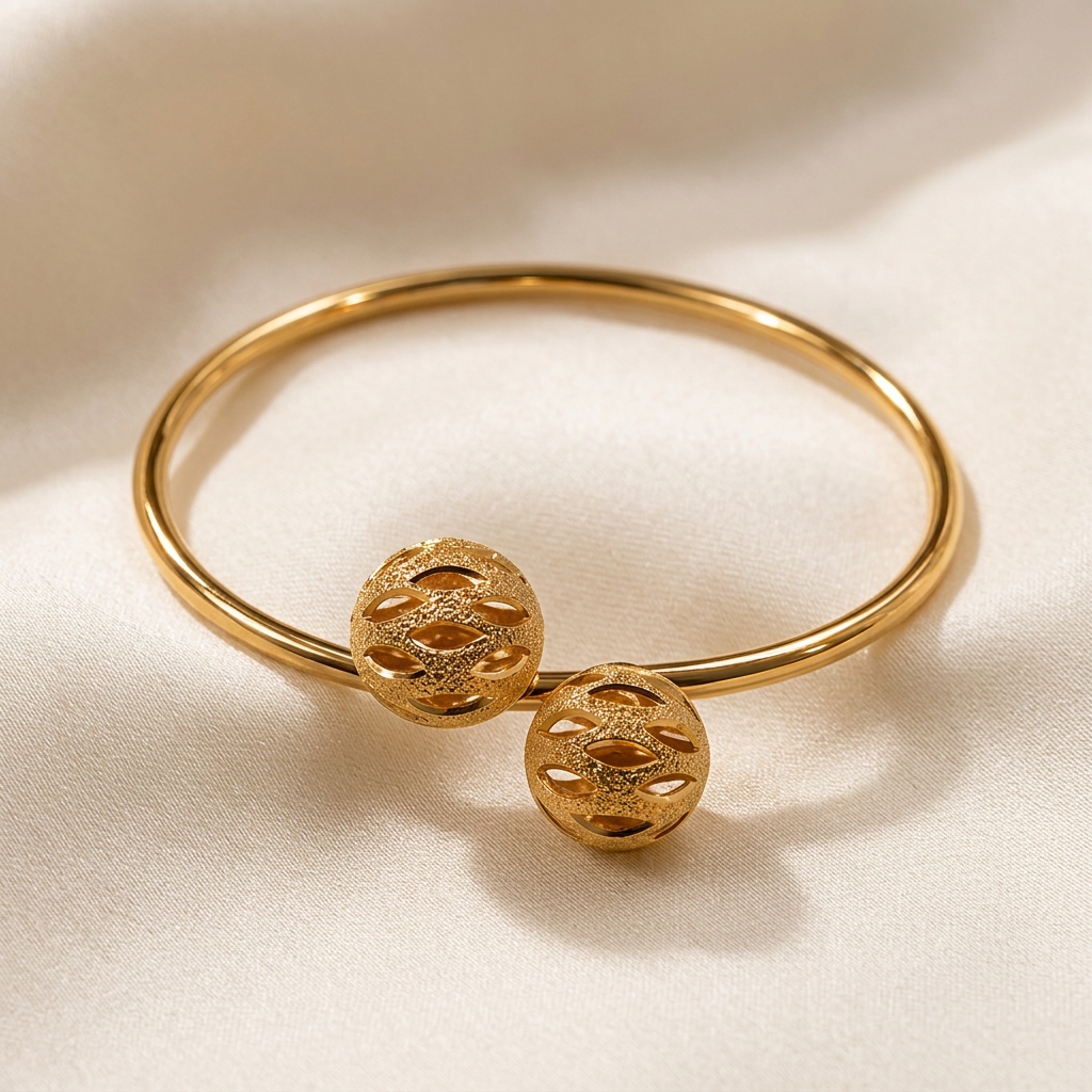 Leighton gold-dipped filigree ball cuff bracelet on ivory silk
