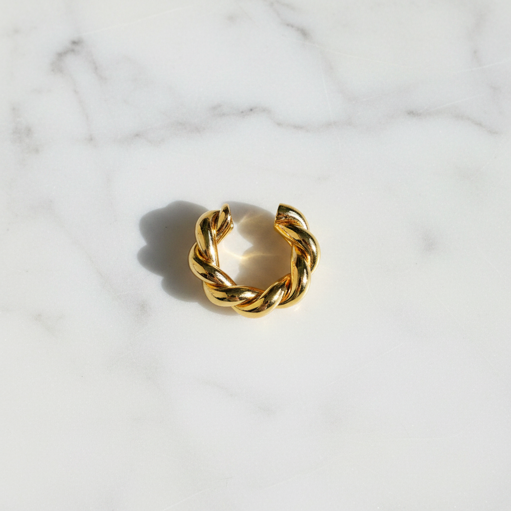 Gold Ear Cuff - flat lay white marble