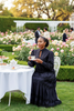 Danso Eyelet Victorian Dress - seated garden party afternoon tea