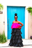 Camille Five Tier Skirt Dress - turquoise door hot pink top hand on hip