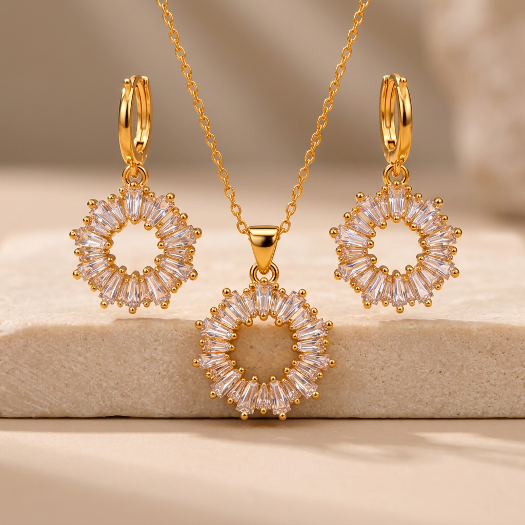 The "Bellamy"  Sunburst Stone Necklace Set - Danielle Emon