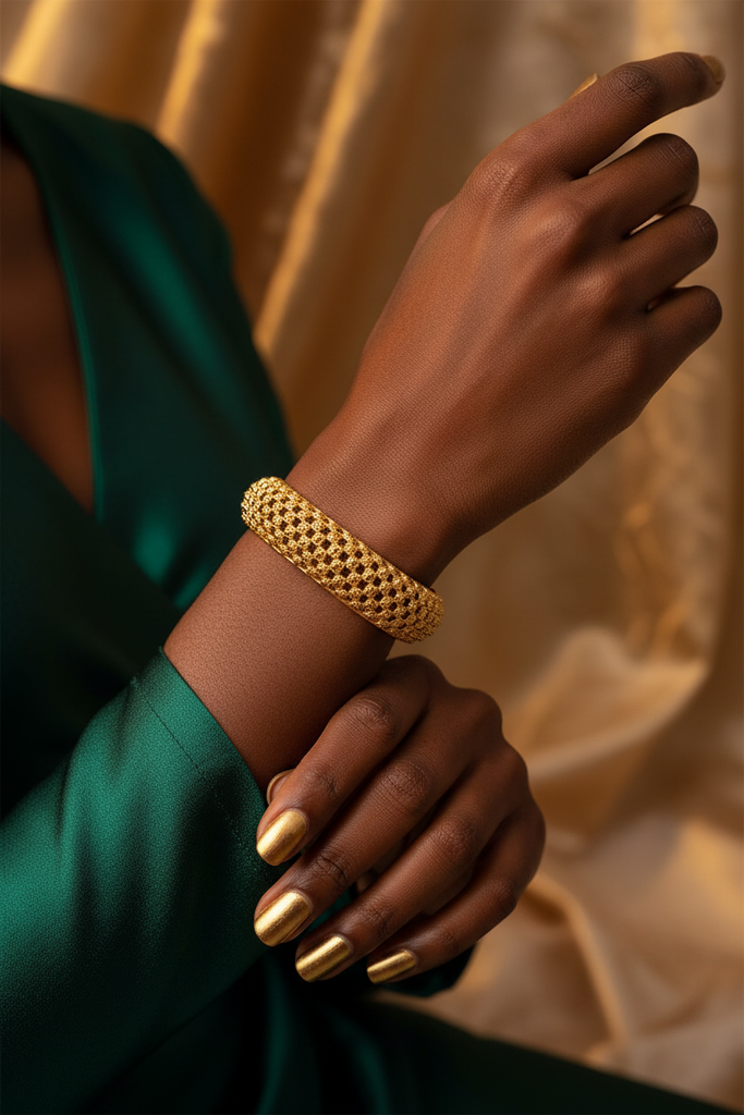 Alessia gold filigree lattice bangle bracelet elegant evening styling
