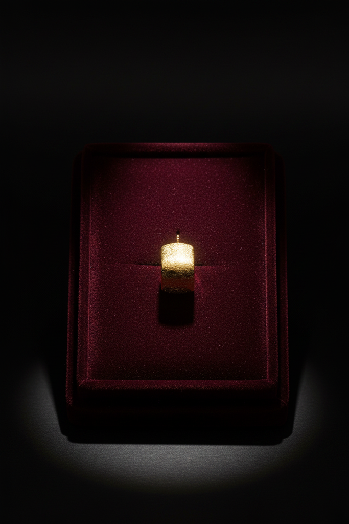 Luca gold textured box hoop earrings on dark velvet tray
