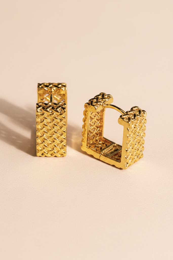 Cara Square Hoop Earrings - close-up detail of hammered texture