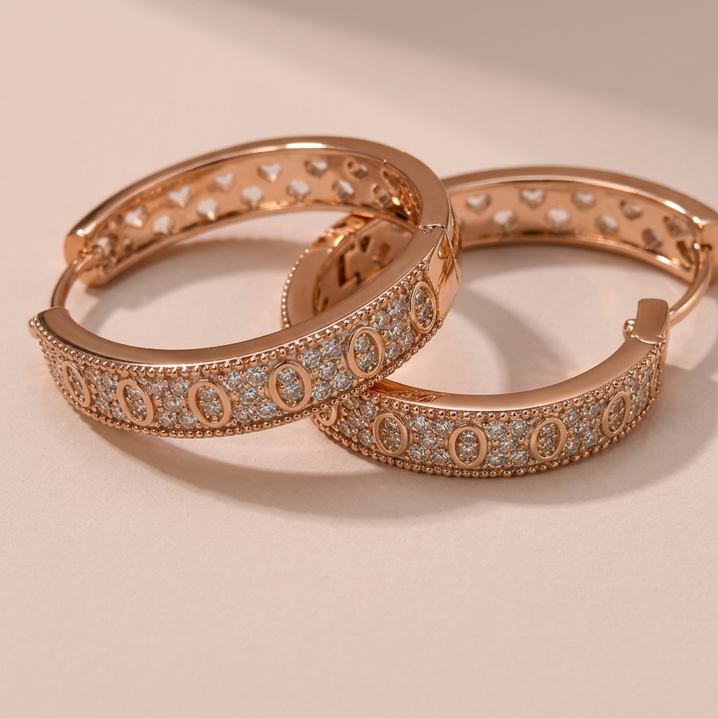 Esme rose gold-tone hoop earrings on a pale blush background