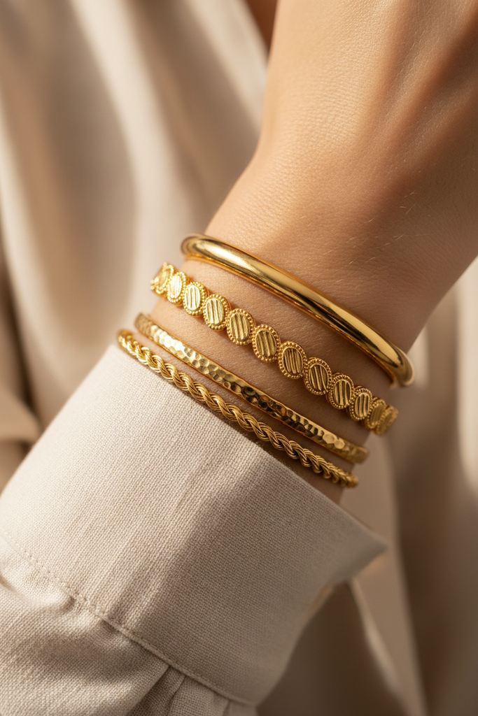 Ghana gold plated medallion bangle stacked bangle styling
